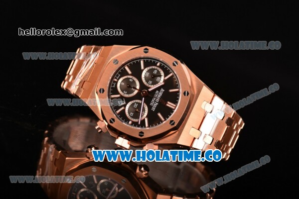 Audemars Piguet Royal Oak Chrono 41MM Swiss Valjoux 7750 Automatic Full Rose Gold with Black Dial and Stick Markers (EF) - Click Image to Close